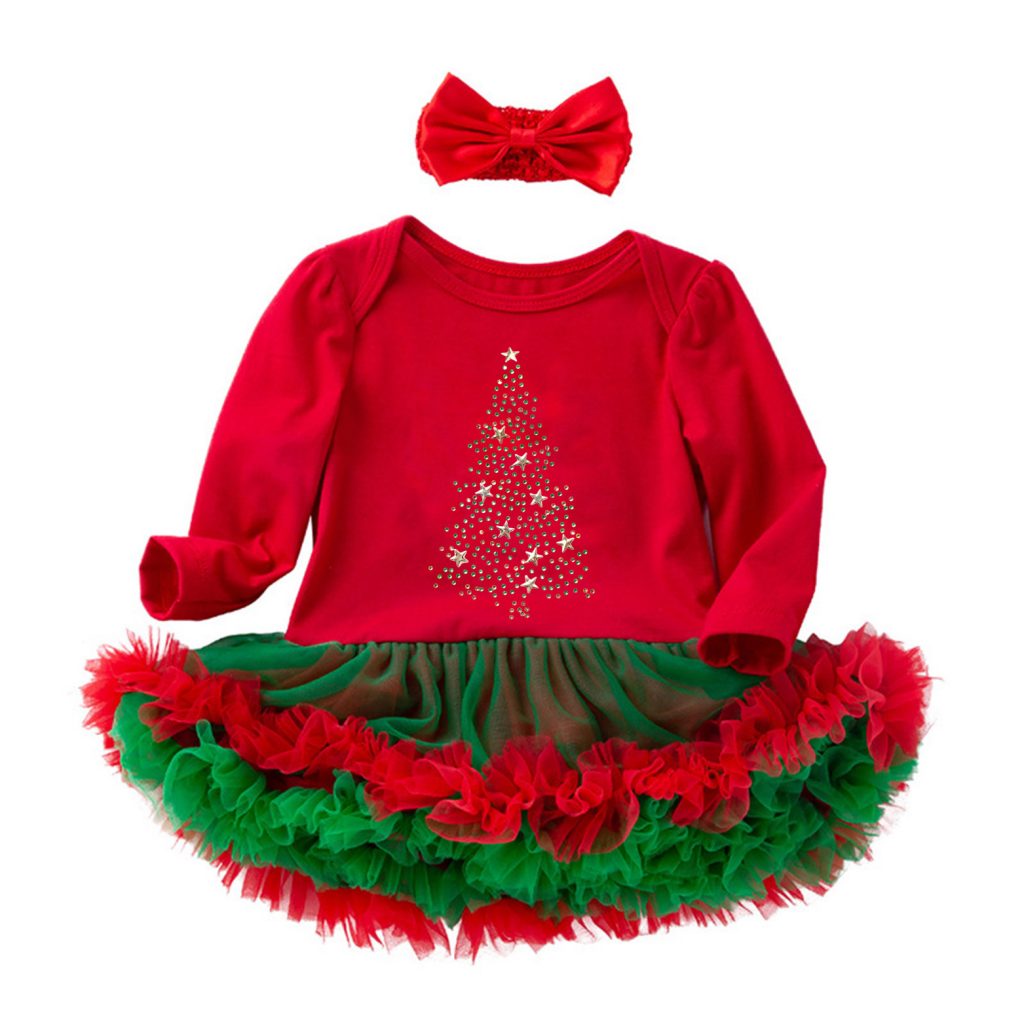 Christmas Tree Printed Baby Girl Outfit