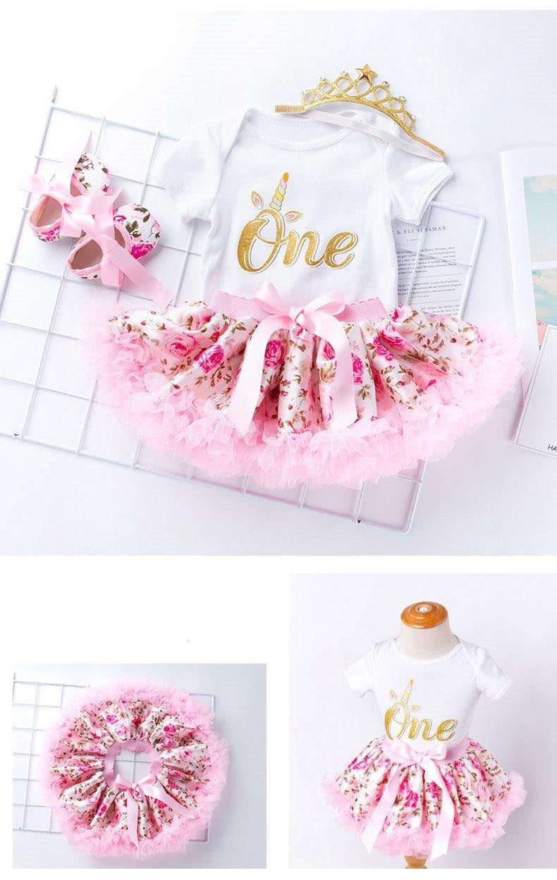 1st Birthday Baby Girl Dress Flower Printed.
