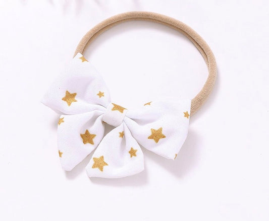 Christmas Girls Headband Bow Star-White
