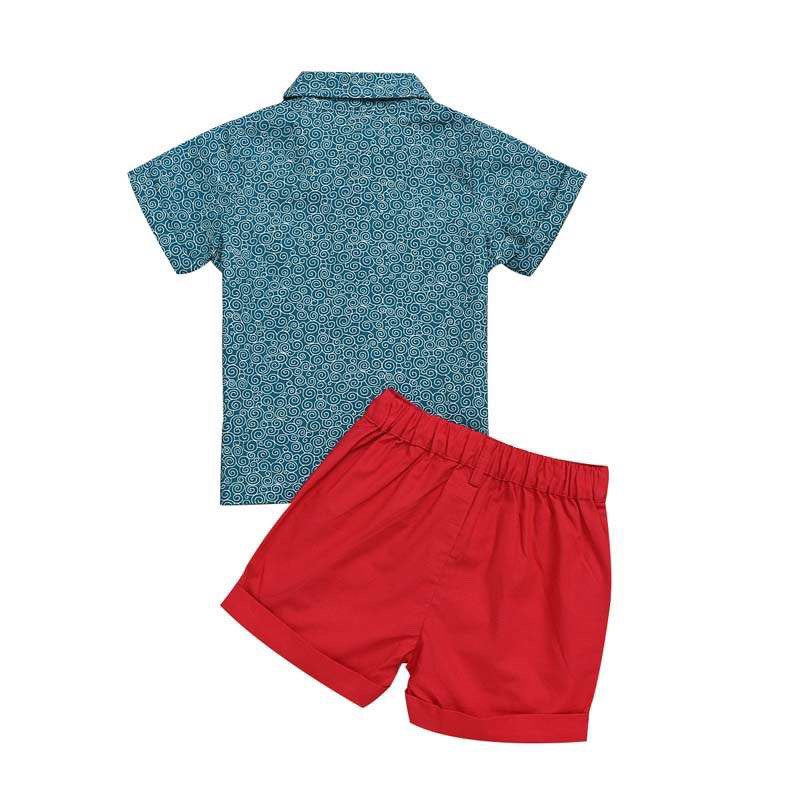 Christmas Print Half Sleeves Shirt and Red Pant Set