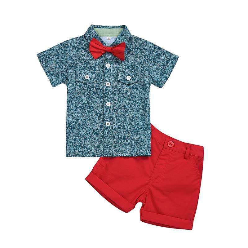Christmas Print Half Sleeves Shirt and Red Pant Set