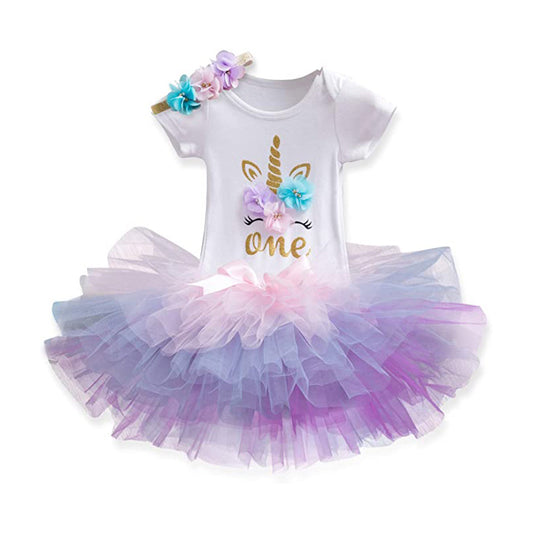 Baby Girl 1st Birthday Dress Set Unicorn