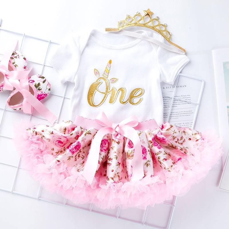 1st Birthday Baby Girl Dress Flower Printed.