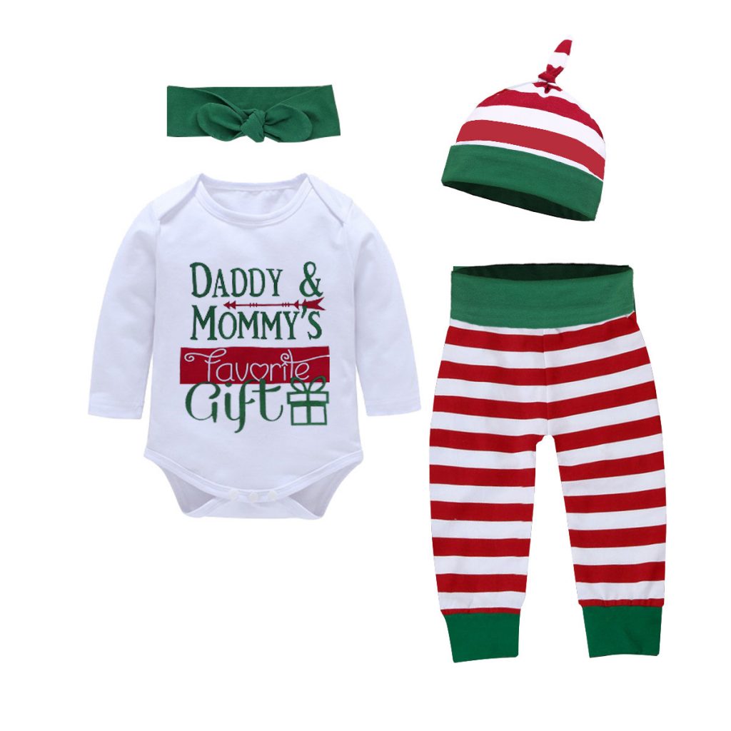 Red and White Stripe Kids Christmas Outfit