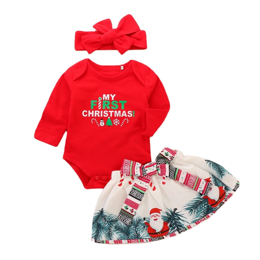 My First Christmas Outfit Santa Print