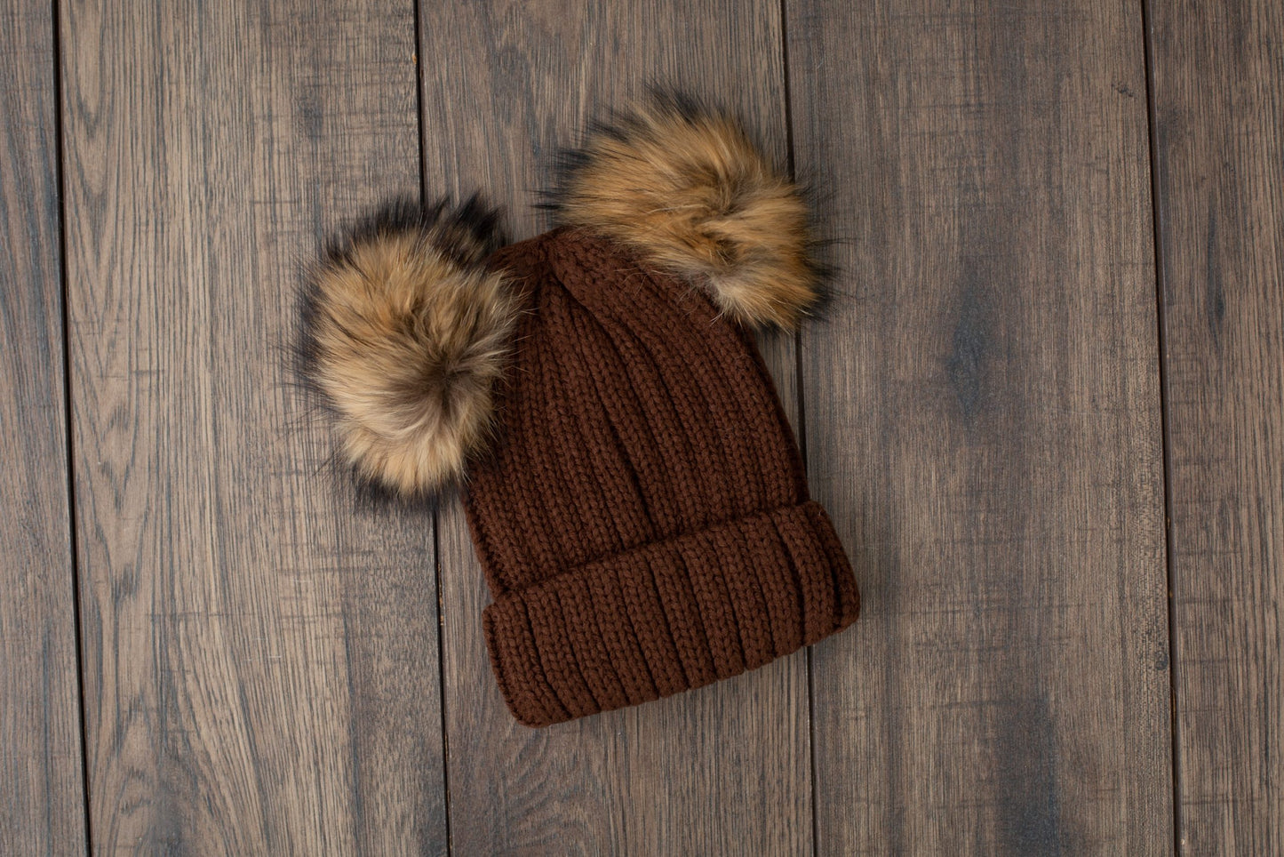 Knitted Acrylic Hat with Fox Fur Pom Pom.