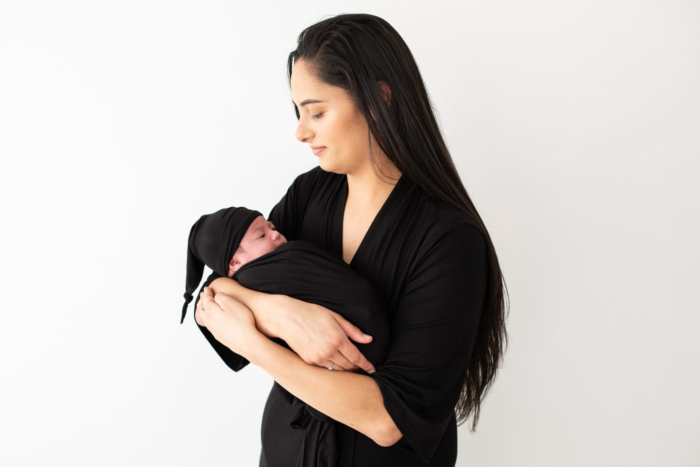 Black Maternity Robe & Matching Swaddle Set.