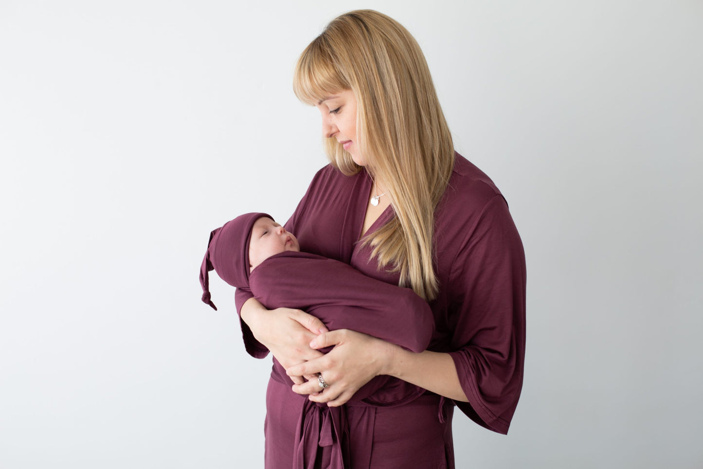 Wine Red Maternity Robe & Matching Swaddle Set.