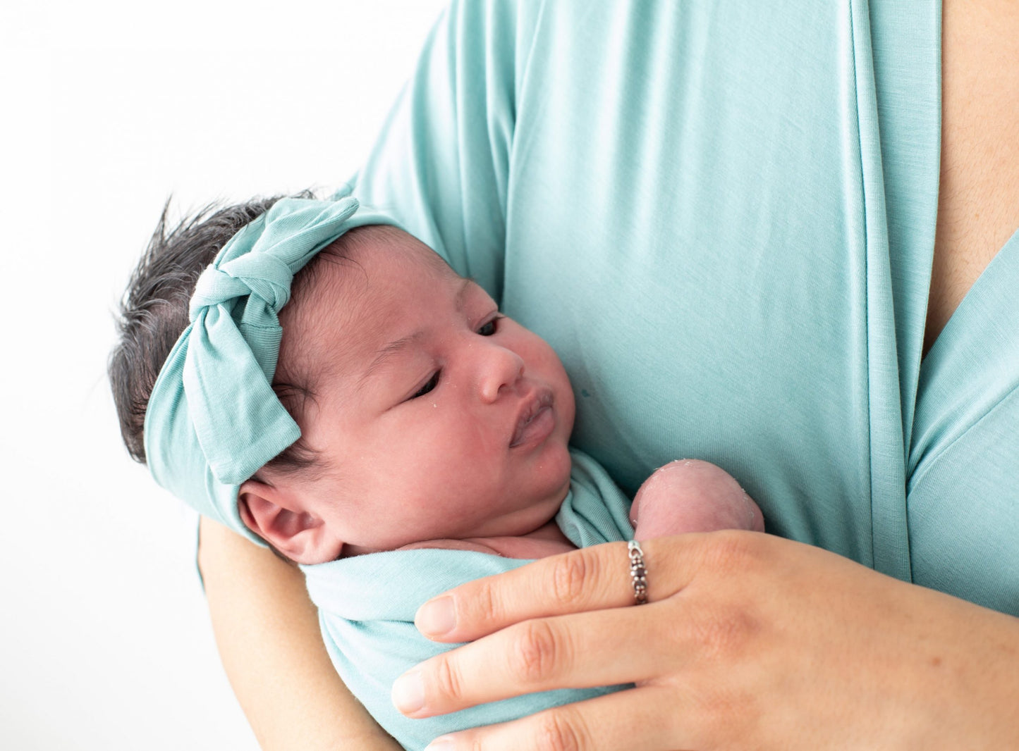 Light Cyan Maternity Robe & Matching Swaddle Set.