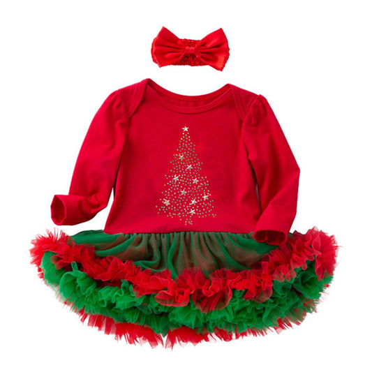 Christmas Tree Printed  Baby Girl Outfit