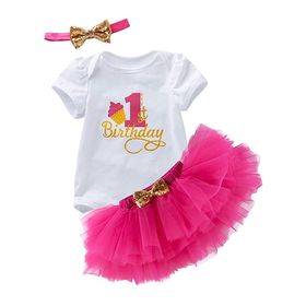 1st Year Baby Girl Tutu Outfit with Sequin Bow Romper.