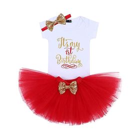 1st Year Baby Girl Tutu Outfit with Sequin Bow Romper.