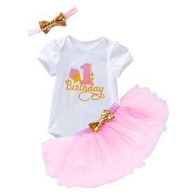 1st Year Baby Girl Tutu Outfit with Sequin Bow Romper.