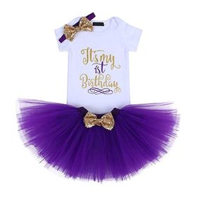 1st Year Baby Girl Tutu Outfit with Sequin Bow Romper.