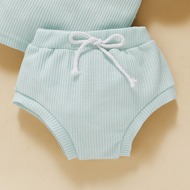 Summer Ribbed cotton Baby Girls Summer Shorts and shirt set .