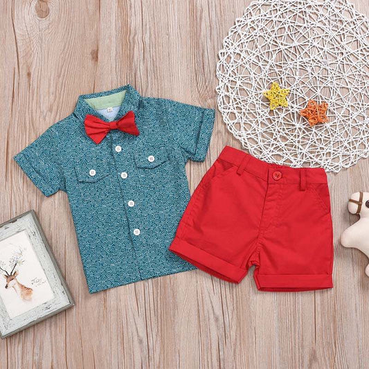 Christmas Print Half Sleeves Shirt and Red Pant Set