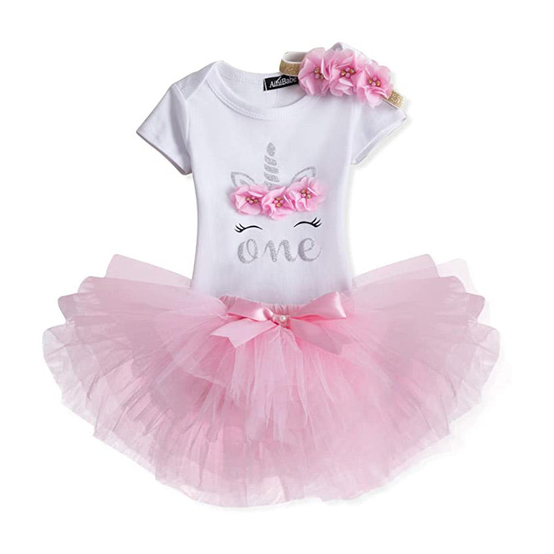 Baby Girl 1st Birthday Dress Set Unicorn