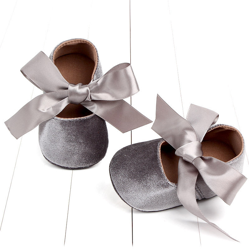 Baby Girl Chiffon Bowknot Shoes Grey