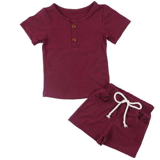 Kids Summer T-shirt & Shorts - Burgundy