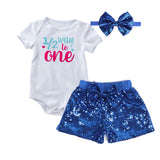 1/2 Birthday Baby Girl Sparkle Short Pant & Romper Set | Blue