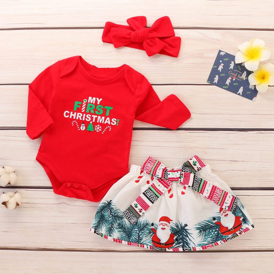 My First Christmas Outfit Santa Print