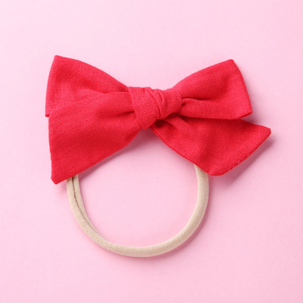 Cotton Linen Headband Bow | Red