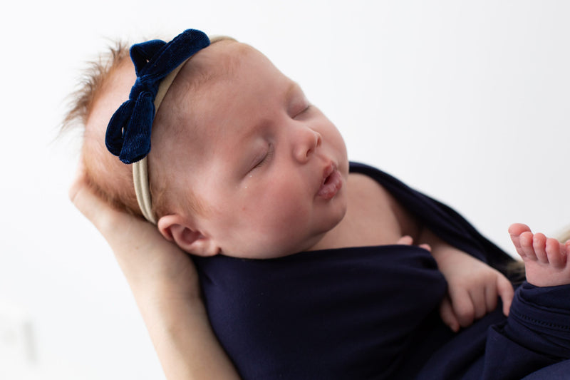 Navy Blue Baby Bowknot Velvet Elastic Headband.