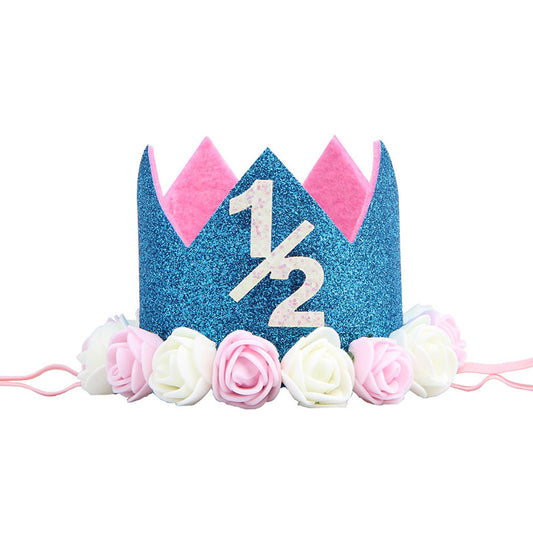 1/2 Birthday Flower Tiara | Blue